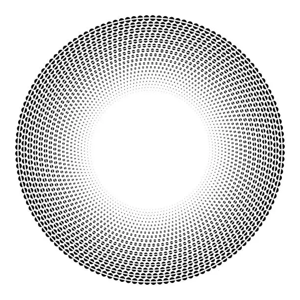 Vector illustration of Concentric halftone double semi circle pattern creating a radial gradient effect.