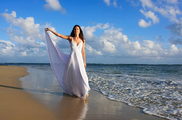 Free Stock Photo of Woman Standing in Water Wearing White Dress ...
