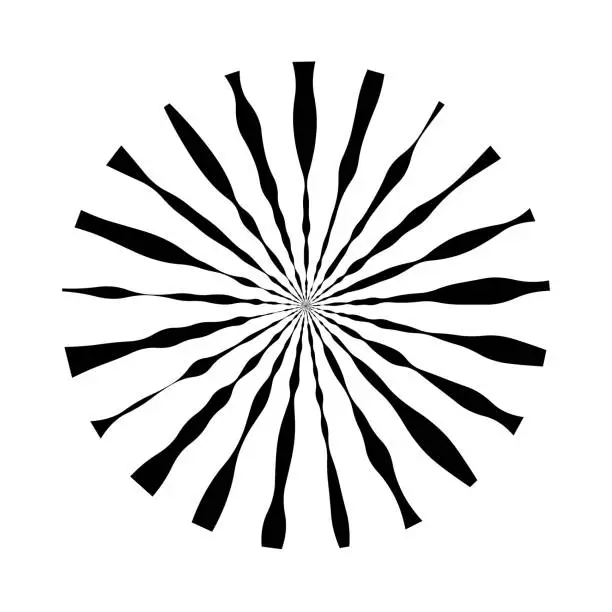Vector illustration of Black abstract rays emanating from a central point on a white background.