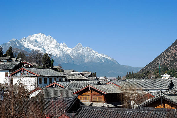 Overlook snow mountain from the old city of Lijiang.