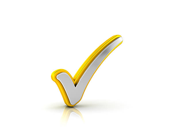 Silver check mark with golden outline. stock photo