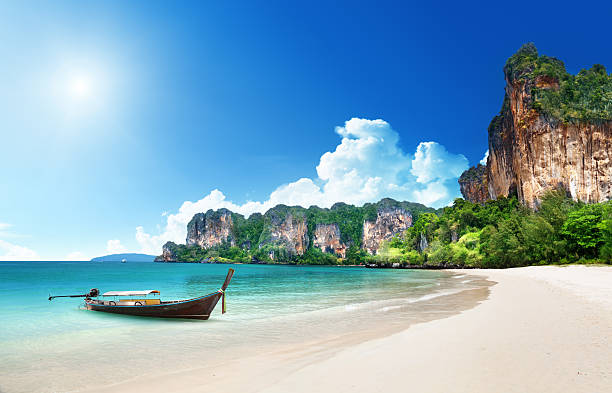 railay beach in krabi thailand - thailand stok fotoğraflar ve resimler