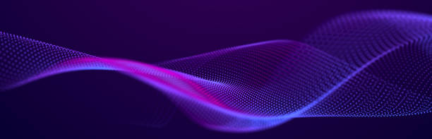 istock Particle stream. Purple background with many glowing particles. Information technology background. 3d rendering. 1787495124