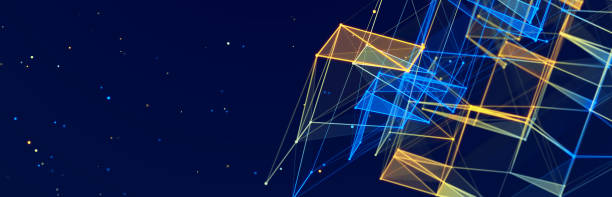istock Colored polygonal structure. Beautiful illustration with connected dots and lines. Digital network background. 3D 1787495134