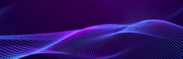 istock Particle stream. Purple background with many glowing particles. Information technology background. 3d rendering. 1787495135