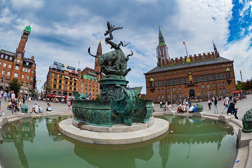 Wide angle view of the Copenhagen City Hall during summer
