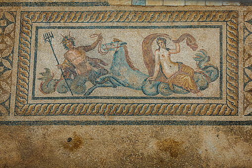 Oceanos and Tethys ancient mosaic. Zeugma Mosaic.