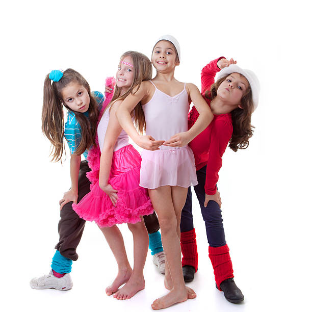 Girls from a dance school pose for photo shoot stock photo
