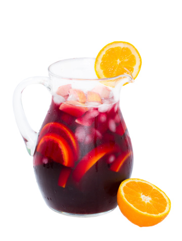 jar of cold sangria wine isolated on white background