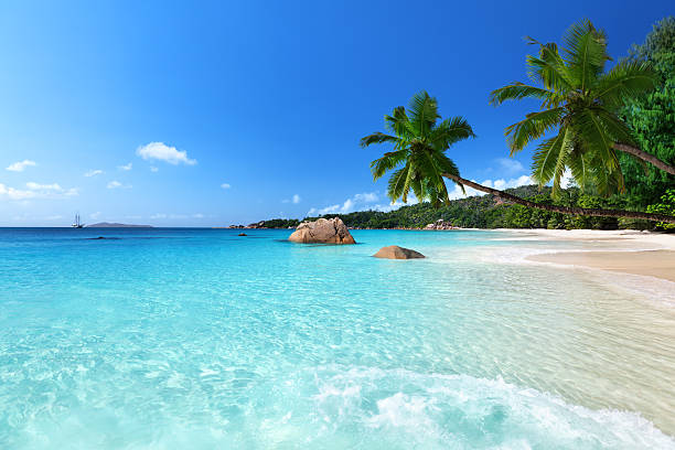 Anse Lazio beach at Praslin island, Seychelles stock photo