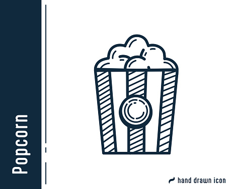 Elevate the fun with our hand-drawn popcorn icon. Perfect for entertainment, movie nights, and snack-related designs, this detailed sketch adds a pop of excitement. Download now for a playful and delicious addition to your creative collection.