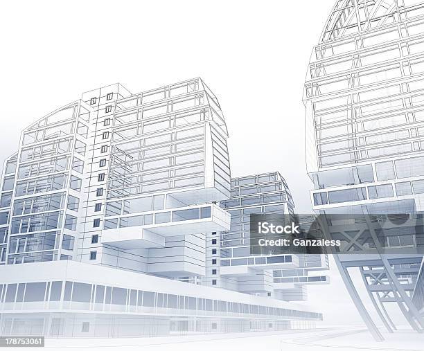 Sketch Of The Business Center Stock Photo - Download Image Now - Blueprint, Digitally Generated Image, Three Dimensional