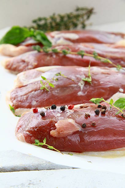 istock raw meat, duck fillet with spices and herbs 178753213