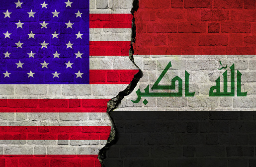 Flag of United States of America and Iraq together. The US-Iraq conflict. Symbolizing the USA-Iraq conflict.