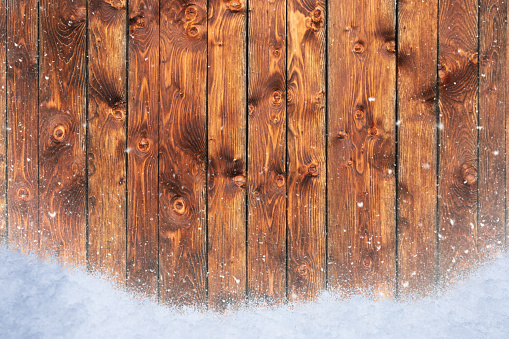 Vintage Rustic Wood Plank Texture With Snow