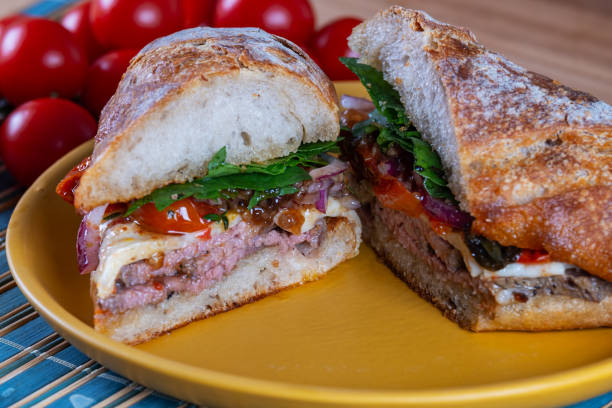 istock delicious roast beef sandwich, buffalo mozzarella, caramelized red onion and arugula 1787540633