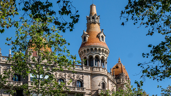 The unusual and surprising 19th / 20th century architecture in Barcelona, Spain (detail of a facade)