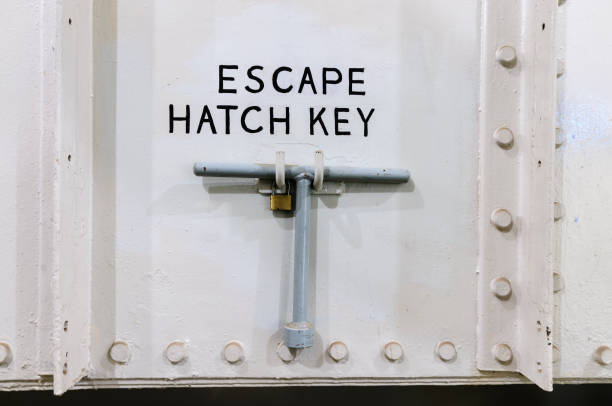 istock Escape Hatch 'T' Key on a Royal Navy ship for emergency use. 1787558209