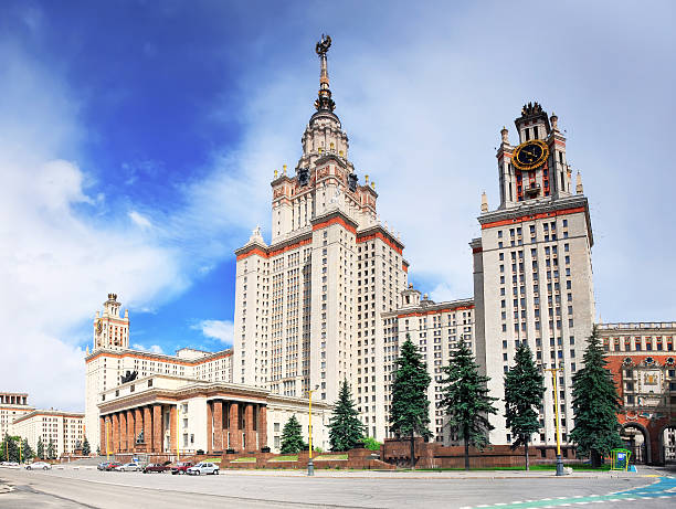 Lomonosov Moscow State University, Main Building Lomonosov Moscow State University, Main Building, main entrance. mikhail lomonosov stock pictures, royalty-free photos & images
