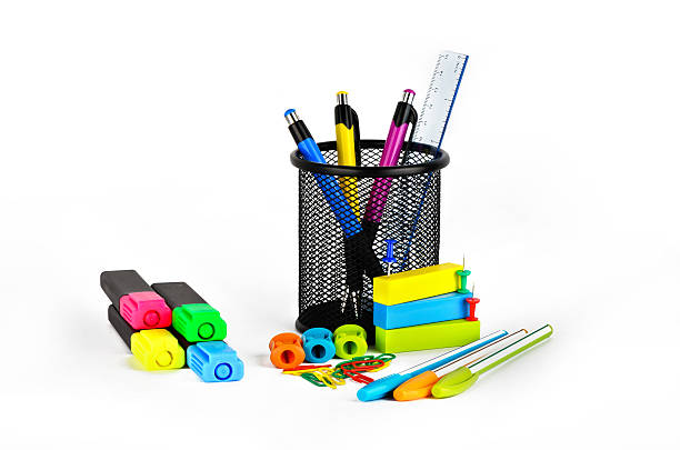 istock Colored pencils, markers, pens, erasers, sharpeners 178757592