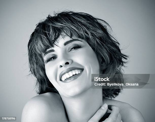 Beautiful Laughing Woman Stock Photo - Download Image Now - Black And White, Human Teeth, Women
