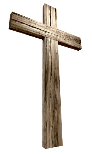 A wooden cross on an isolated background