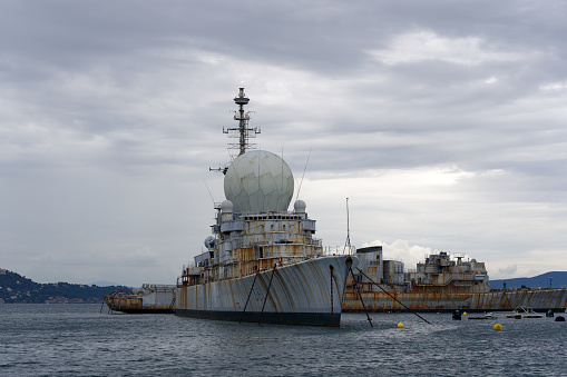 Kanagawa Prefecture, Japan - September 26, 2022:United States Navy USS Zumwalt (DDG-1000), Zumwalt-class destroyer entering Yokosuka Port in Japan.