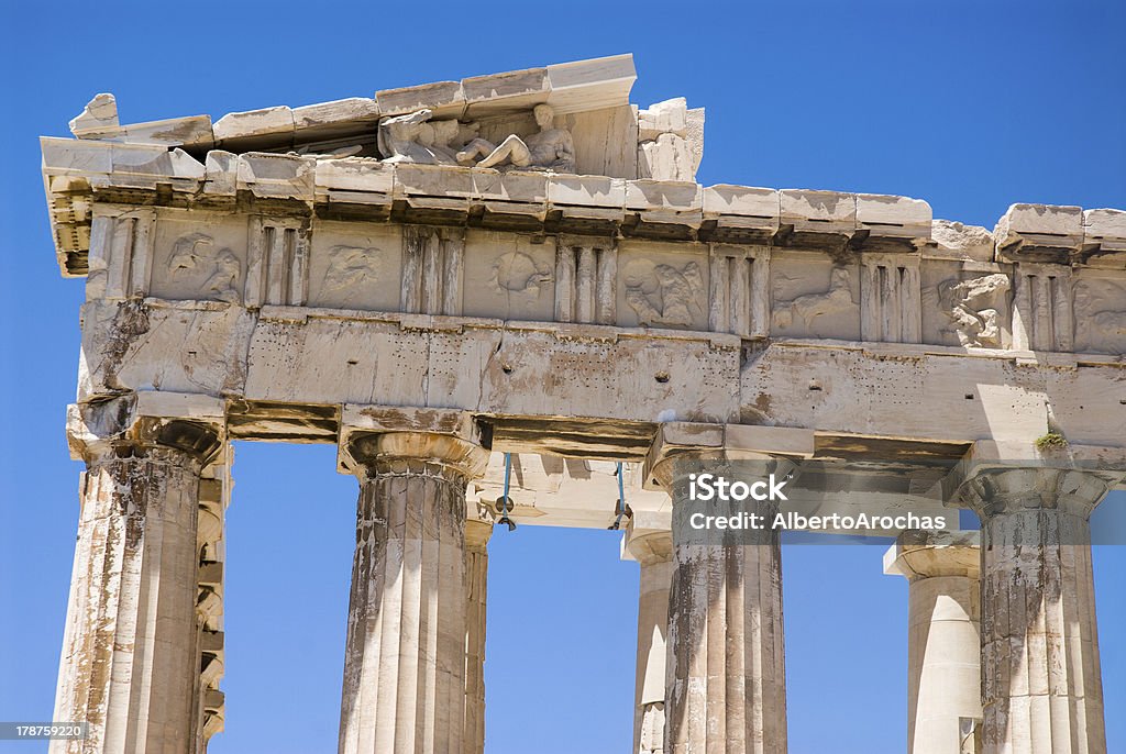 Acropolis of Athens Detail of columns and frieze of the Parthenon at Acropolis in Athens Acropolis - Athens Stock Photo