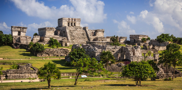 Mayan Ruins of Tulum in Quintana Roo, Mexico. This Ancient Ruins are Located at the beach of the Caribbean Sea in the Yucatan Peninsula.