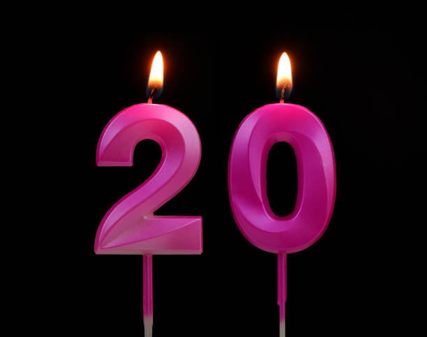 istock Pink birthday candles isolated on black background, number 20 1787611670