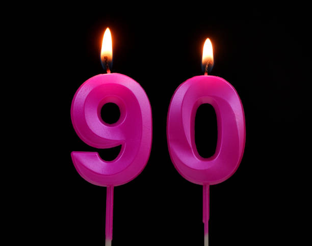 istock Pink birthday candles isolated on black background, number 90 1787611692