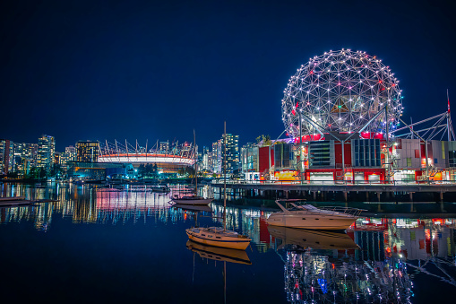 City Skyline and marina of Vancouver from Stanley Park,BC,Canada.