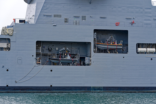 Bridge nautical with radar and navigation mast of a aircraft carrier.
