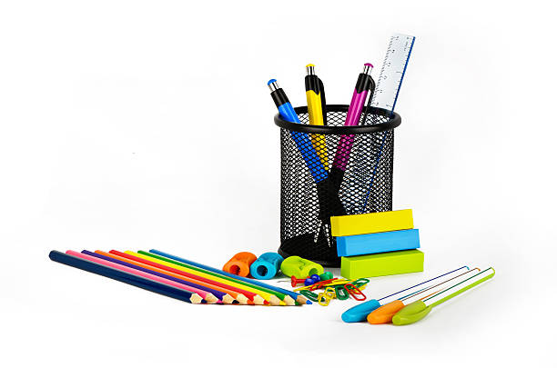 istock Colored pencils, pens, erasers, sharpeners 178762726