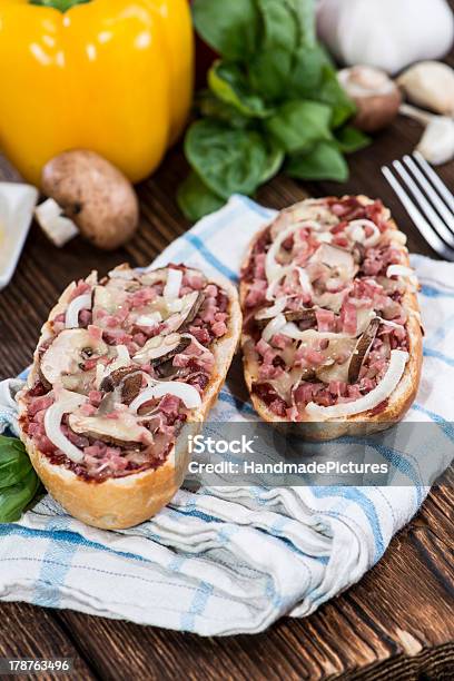 Ham And Mushroom Pizza Baguette Stock Photo - Download Image Now - Baguette, Baked, Cheese