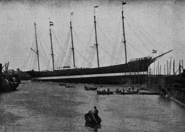 istock Ship building, Launch of the five masts sailing ship Potosi 1787641727