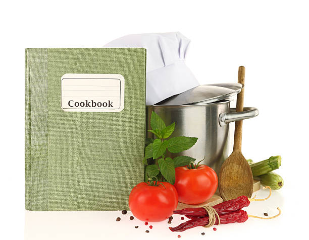 istock Cookbook, vegetables and casserole isolated on white 178765381