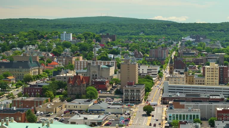 View from above of old historical city Scranton in Pennsylvania. North East USA cityscape