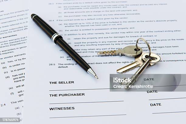 Real Estate Sales Contract With Keys And Pen Stock Photo - Download Image Now - Deed, Real Estate, Sale