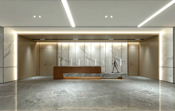 istock luxury office building entrance lobby reception hall, 3d rendering 1787660818