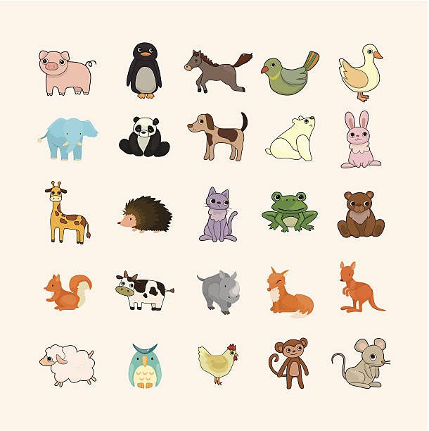 ilustrações, clipart, desenhos animados e ícones de conjunto de ícones de animal - rinoceronte amigável