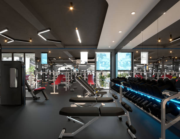 istock gym fitness workout center, 3d render 1787663118