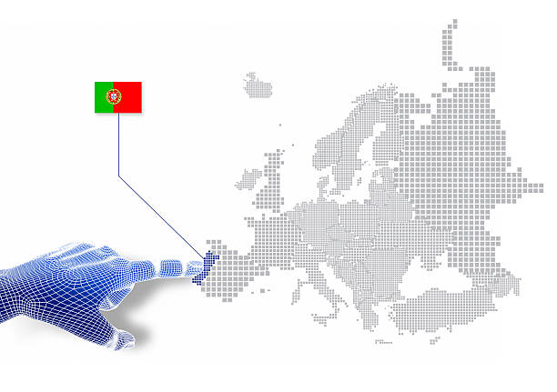 3 d 指先のタッチにポルトガルマップとフラグ表示されます。 ストックフォト