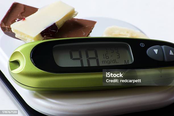 Foto de Chocolate E Glucometer No Fundo Branco e mais fotos de stock de Chocolate - Chocolate, Comida Doce, Cuidado