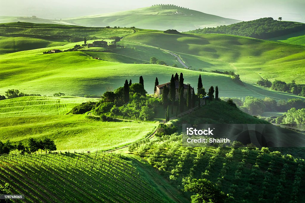 Beau lever de soleil à San Quirico d'Orcia, Tuscany, Italy - Photo de Toscane - Italie libre de droits