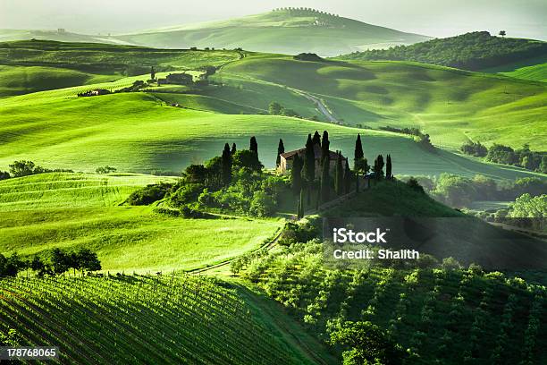 Photo libre de droit de Beau Lever De Soleil À San Quirico Dorcia Tuscany Italy banque d'images et plus d'images libres de droit de Toscane - Italie