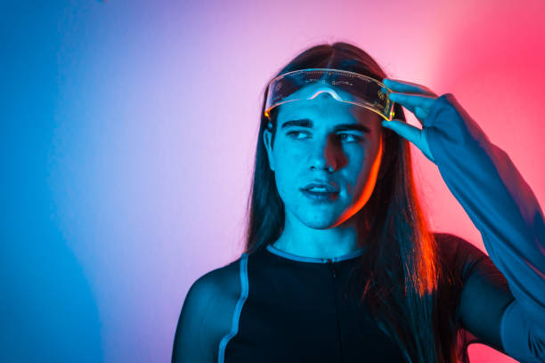 istock Sensual non binary person experimenting a futuristic virtual world 1787686081