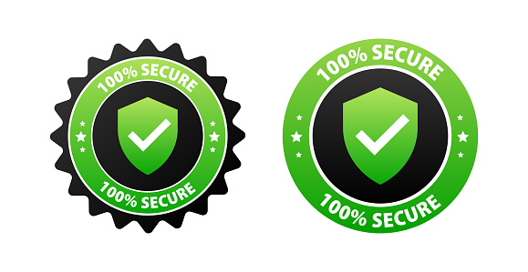 100 Secure Guarantee Badges with Checkmark for Safety Assurance. Vector illustration