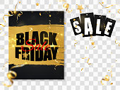 Vector illustration of Black Friday sale banner on background. Lens effect promotion!