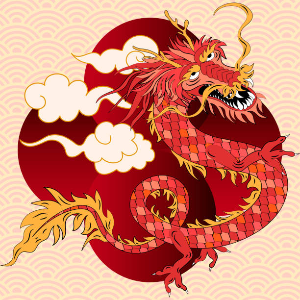 ilustraciones, imágenes clip art, dibujos animados e iconos de stock de año nuevo chino, año del dragón 2024 diseño gráfico de dibujo decorativo con textura de agua y nubes arremolinadas. portada, ilustración vectorial - year of the water snake